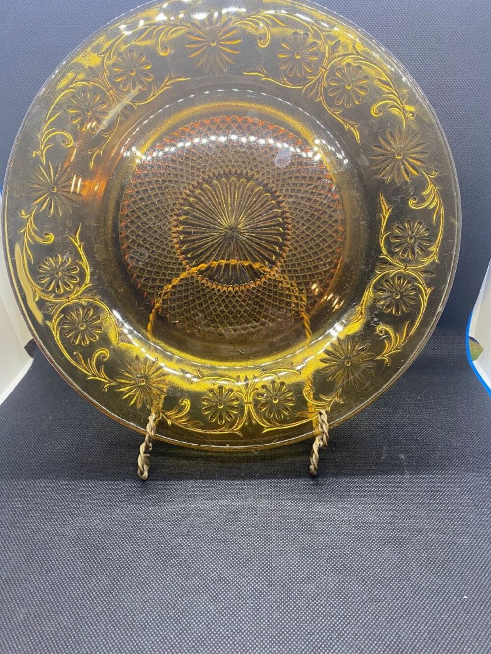 Tiara Amber Cake Plate or Platter Daisy Pattern